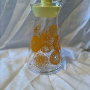 Vintage Pyrex Citrus Print Glass Carafe with Yellow Lid